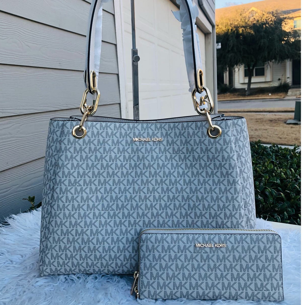 Michael Kors Large Shoulder 3  Compartment Tote Bag Purse MK Vanilla Set